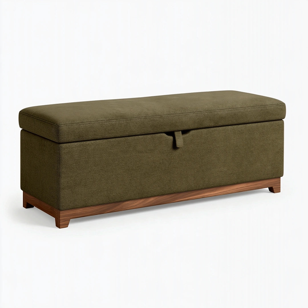 Sitzbank mit Stauraum 120 cm Textil Olivgrün Holz Modern