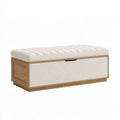 Stauraumbank 120 x 45 x 50 cm aus Holz und Textil in Beige Naturholz - gepolsterte Sitzbank mit Stauraum