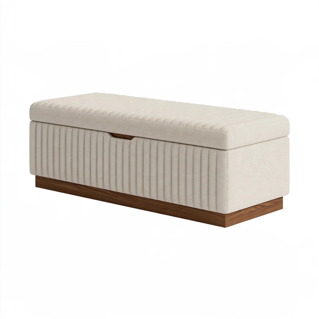 Sitzbank mit Stauraum 120 x 45 x 48 cm Textil Creme/Braun gepolstert modern