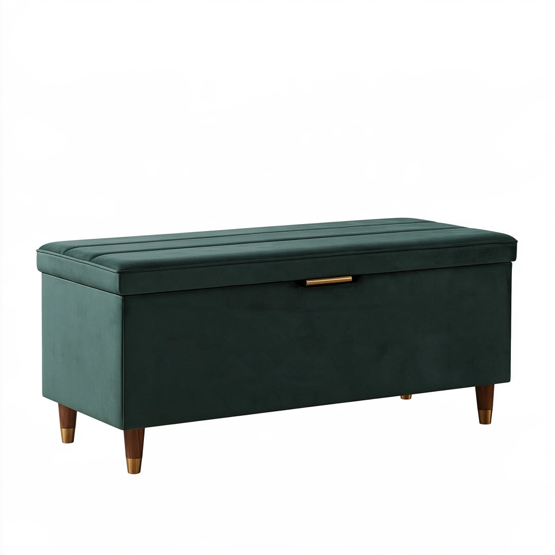 Sitzbank mit Stauraum 100 x 40 x 45 cm Samt Dunkelgrün - gepolstert