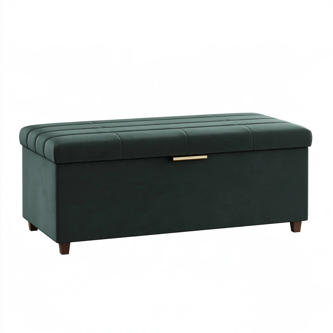 Sitzbank mit Stauraum 120 x 45 x 45 cm Samt Dunkelgrün gepolstert