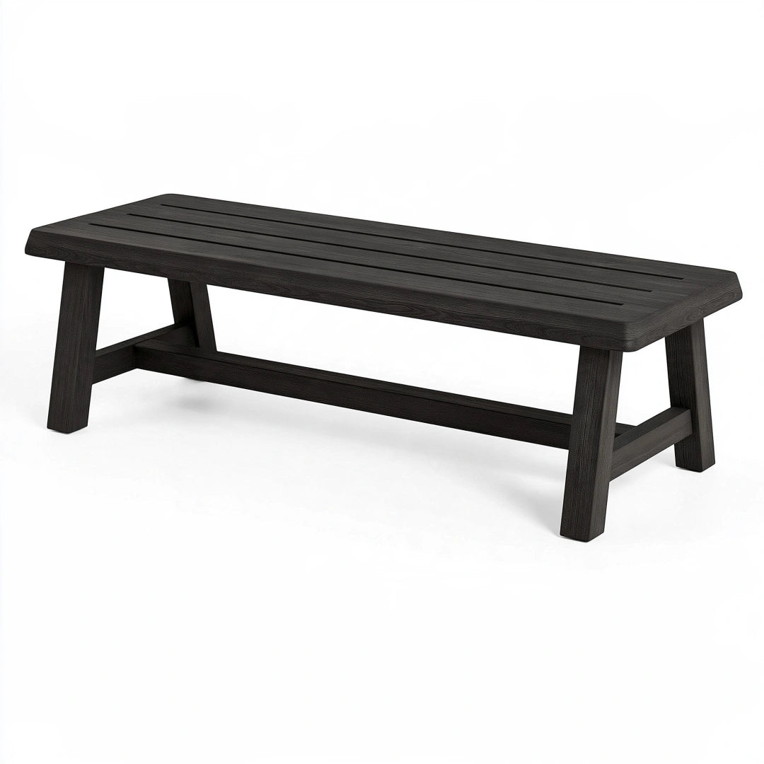Gartenbank 180 x 40 x 45 cm aus schwarzem Holz - Sitzbank mit Lattenfläche für Terrasse