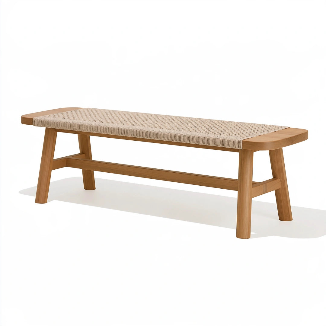 Sitzbank 150 x 40 x 45 cm Holz Natur mit Geflecht im skandinavischen Stil