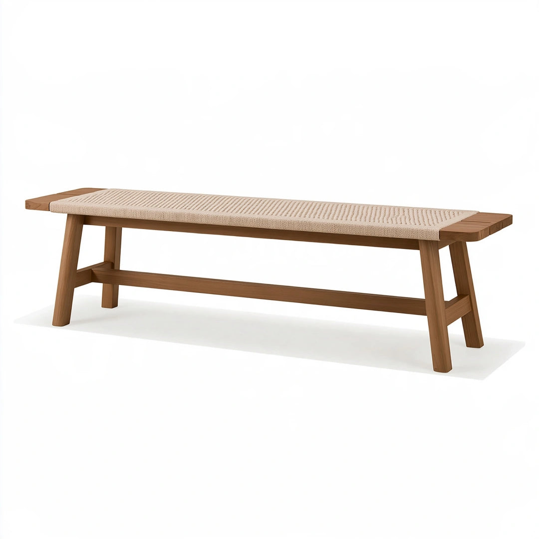 Sitzbank 180 x 40 x 45 cm aus Holz mit Kordelgeflecht in Natur Skandinavischer Stil