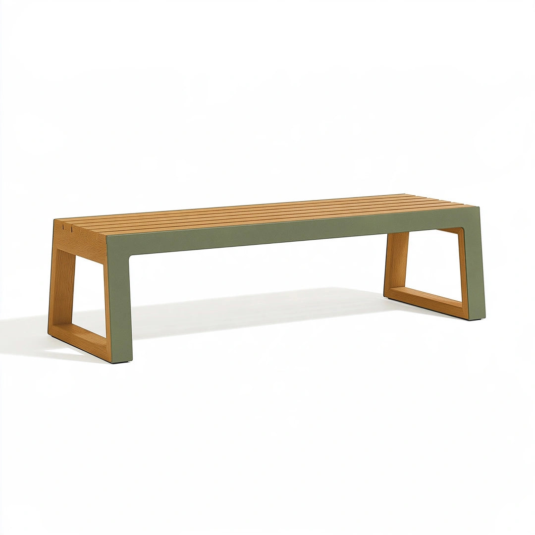 Gartenbank 160 cm Holz Metall Olivgrün mit Lattenfläche