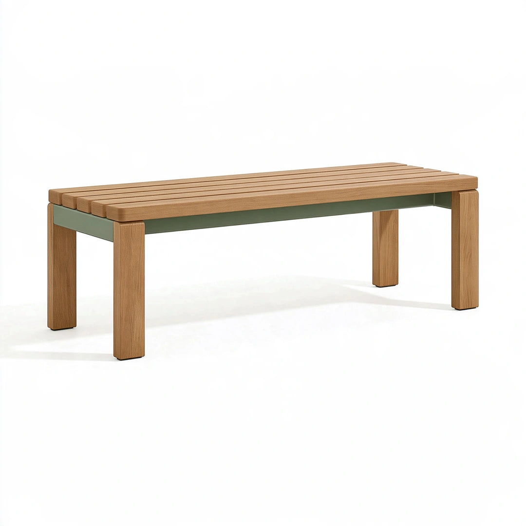 Gartenbank 120 x 40 x 45 cm aus Holz Naturbraun/Grün mit Metallgestell und Latten-Sitzfläche