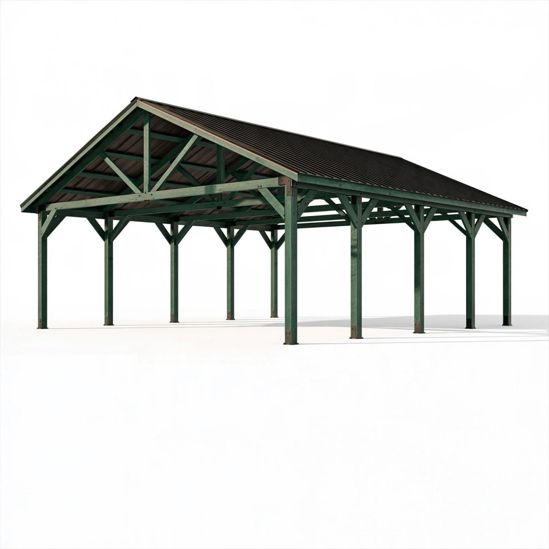 Holzcarport 600 x 500 x 300 cm Grün mit schwarzem Wellblechdach - freistehender Unterstand