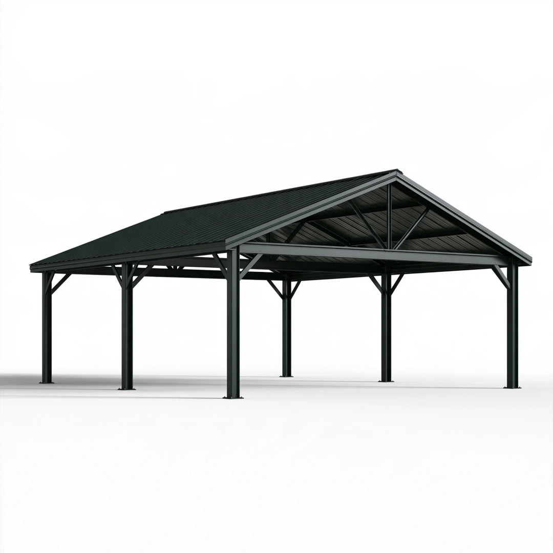 Carport 600 x 500 x 320 cm aus Metall Schwarz Anthrazit mit Satteldach für Fahrzeuge