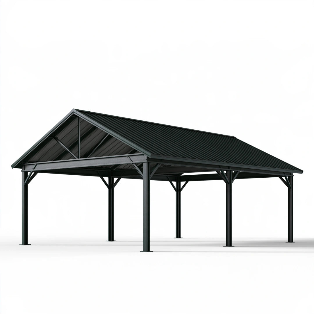 Metall Carport 600 x 400 x 280 cm Schwarz mit Satteldach für Außenbereich