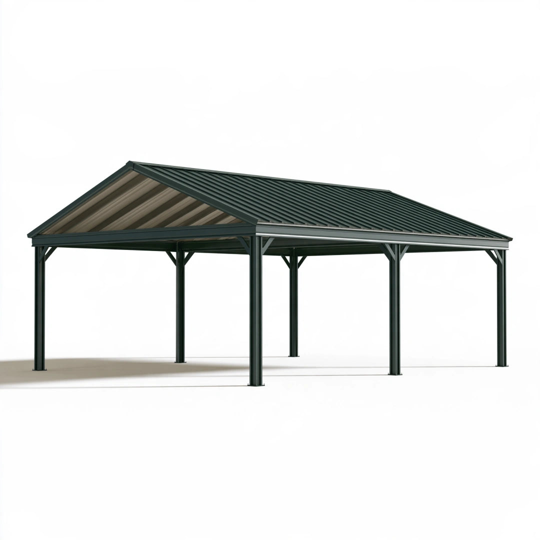 Carport 600 x 300 x 270 cm Stahl dunkelgrün mit Satteldach