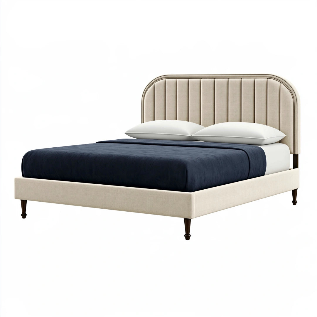 Polsterbett 160 x 200 cm Beige Holz Stoff - Doppelbett im modernen Stil