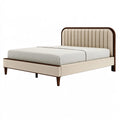 Polsterbett 160 x 200 cm Beige Stoff mit Holzfüßen modernes Doppelbett