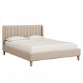 Polsterbett 180 x 200 cm Beige mit Textilbezug und vertikal gestepptem Kopfteil