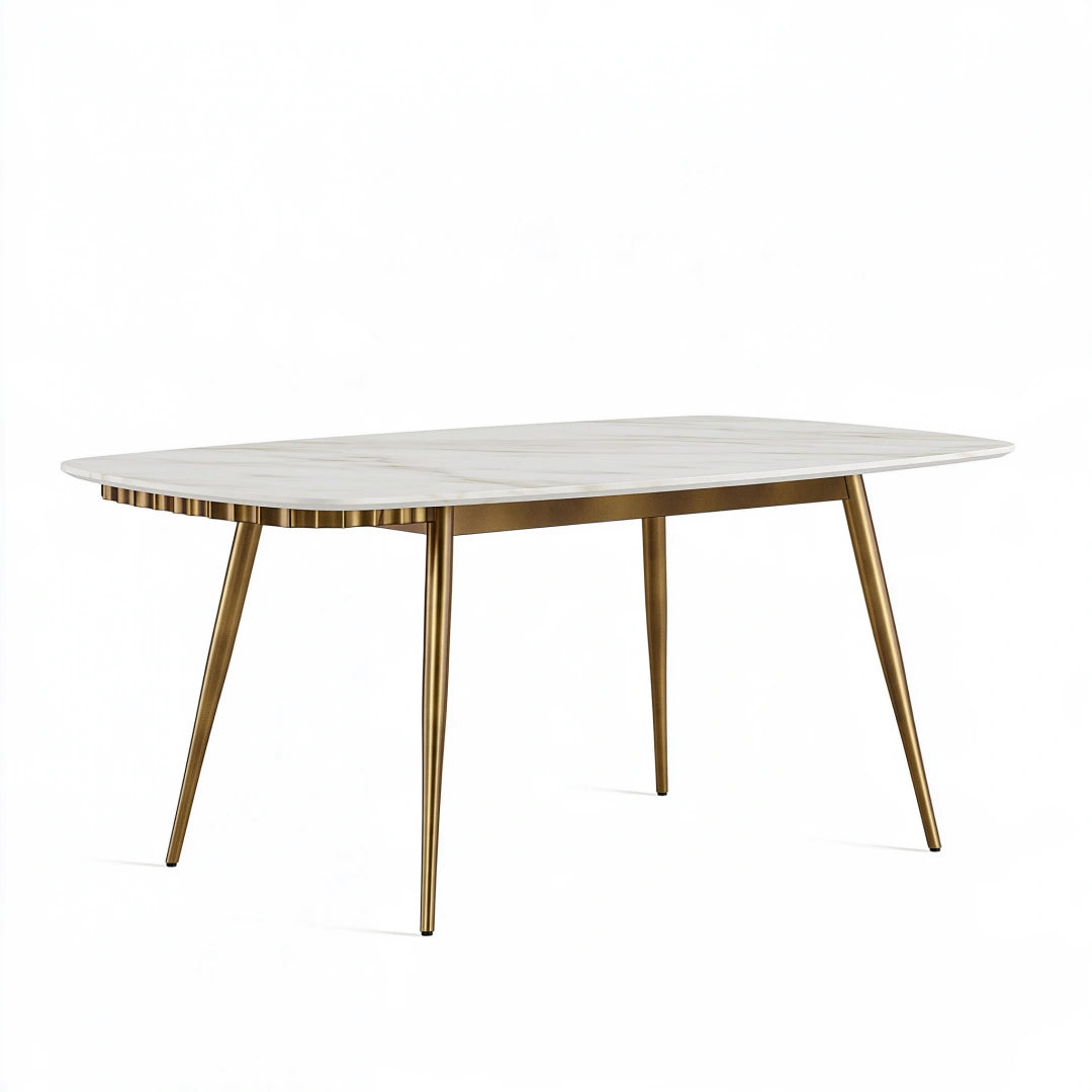 Esstisch 160 x 90 x 75 cm in Weiß Gold - Tischplatte in Marmoroptik mit Metallgestell
