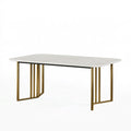 Esstisch 160 x 90 x 75 cm in Weiß Gold mit Marmoroptik und Metallgestell