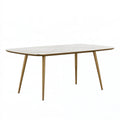 Esstisch 180 x 90 cm Keramik Weiß Gold - rechteckiger Tisch mit Metallgestell