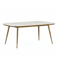 Esstisch 180 x 100 x 75 cm in Creme und Naturbraun mit ovaler Tischplatte und geriffeltem Holzfuß